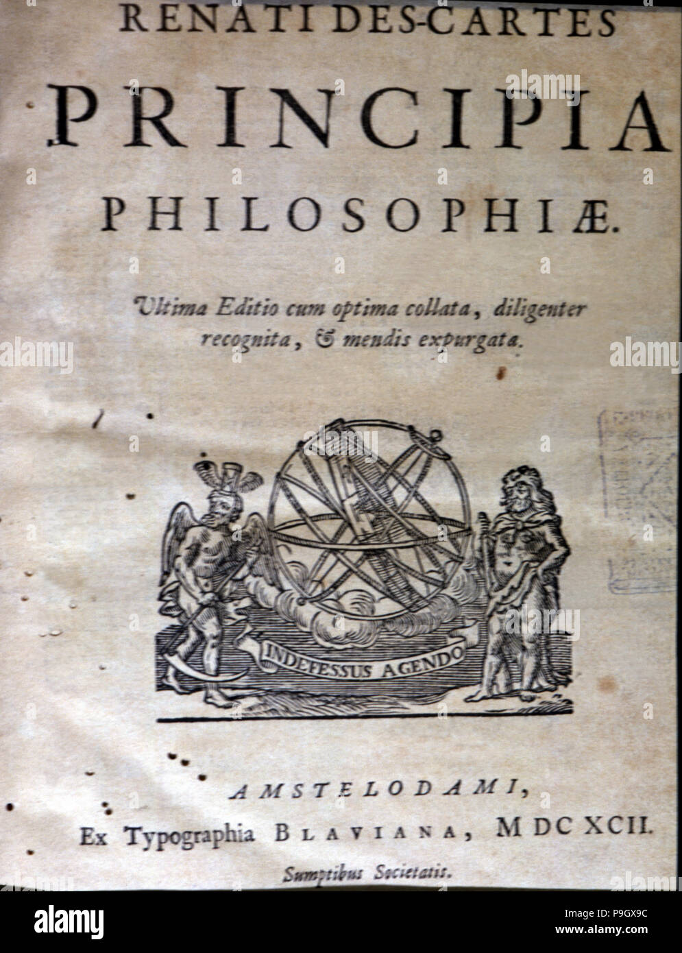 Cover of the book Principia Philosophiae by Descartes, 1692 edition. Stock Photo