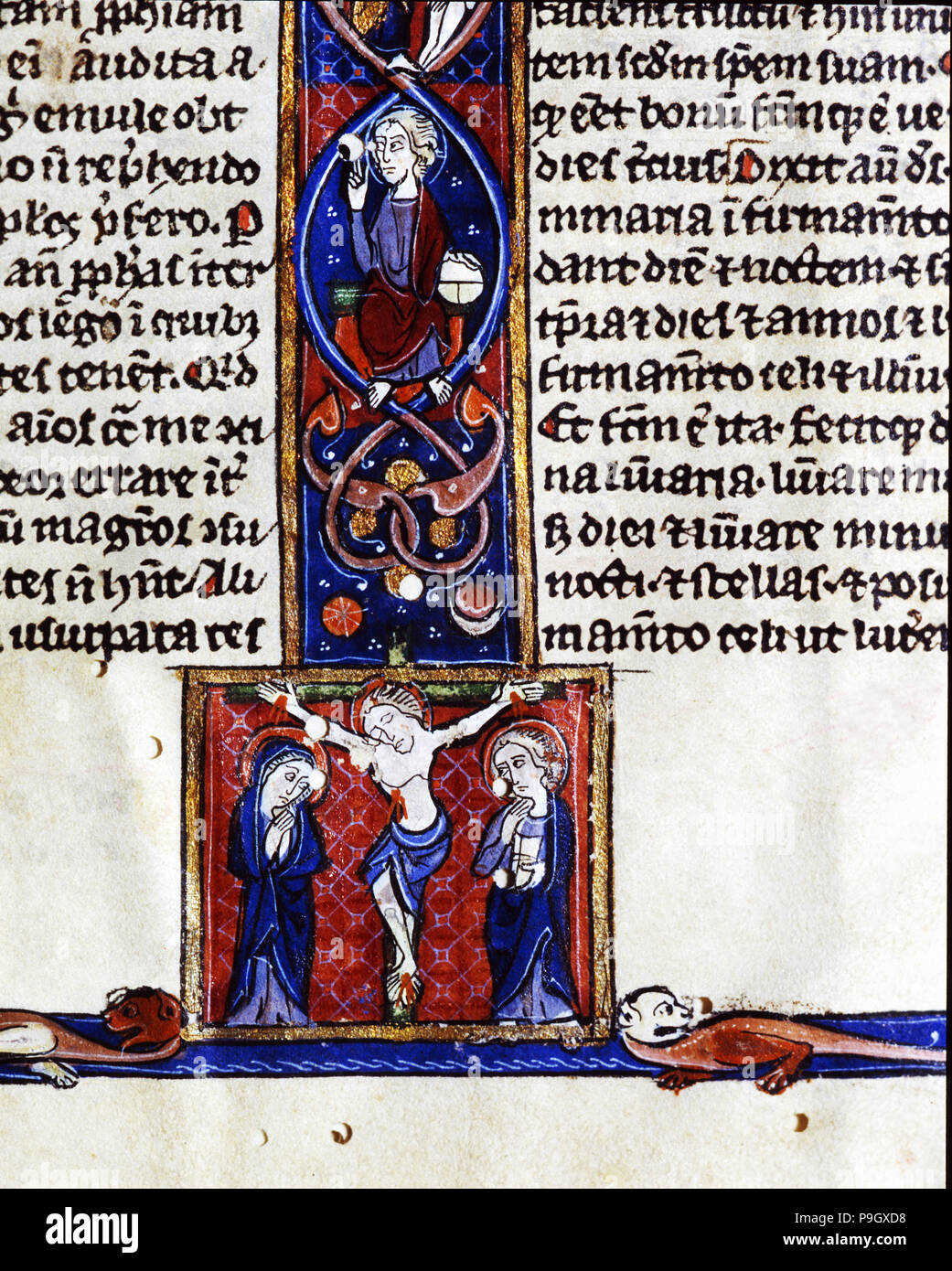 Biblia Sacra (Vetus et novum testament), end of a chapter with miniatures of a Pantocrator and a … Stock Photo