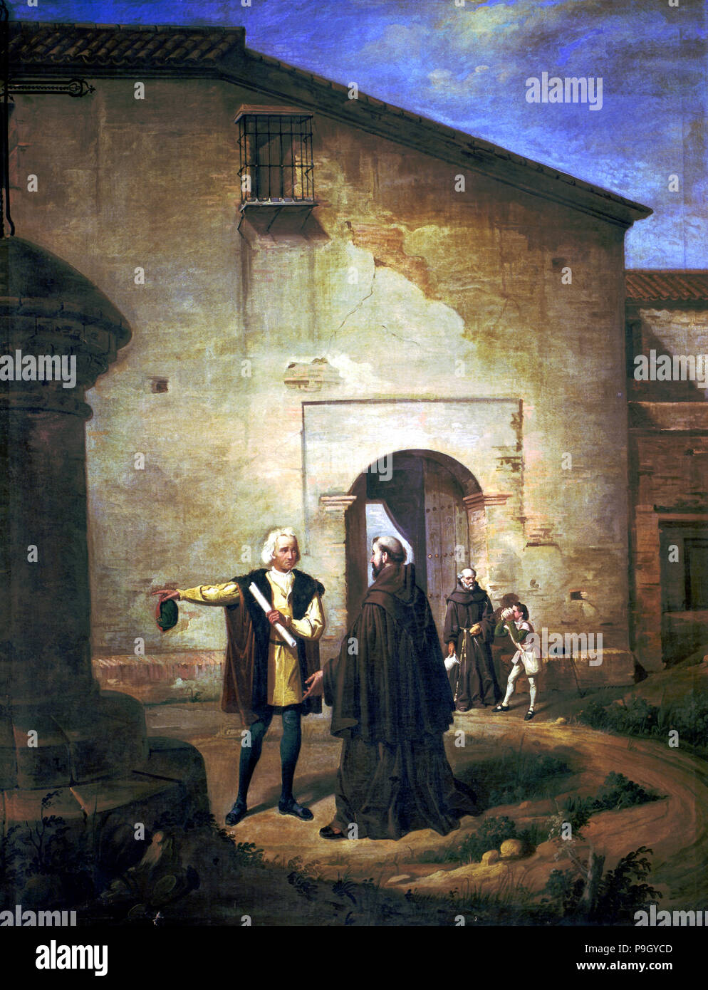 Christopher Columbus (1451 - 1506), navigator and explorer, oil painting 'Arrival at La Rabida fo… Stock Photo