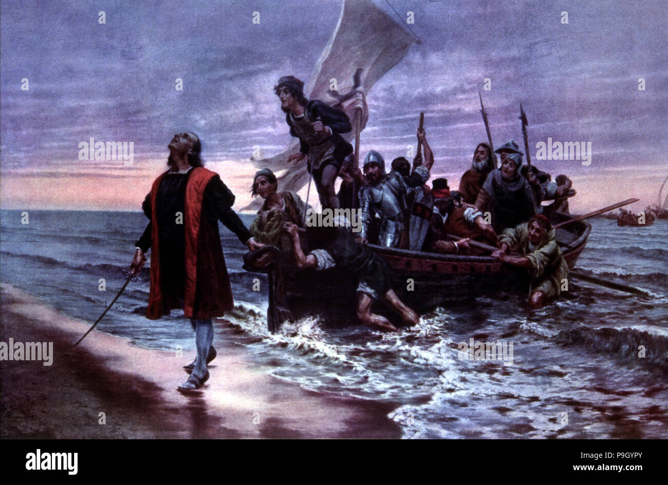 Discovery of America, landing by Christopher Columbus in the first