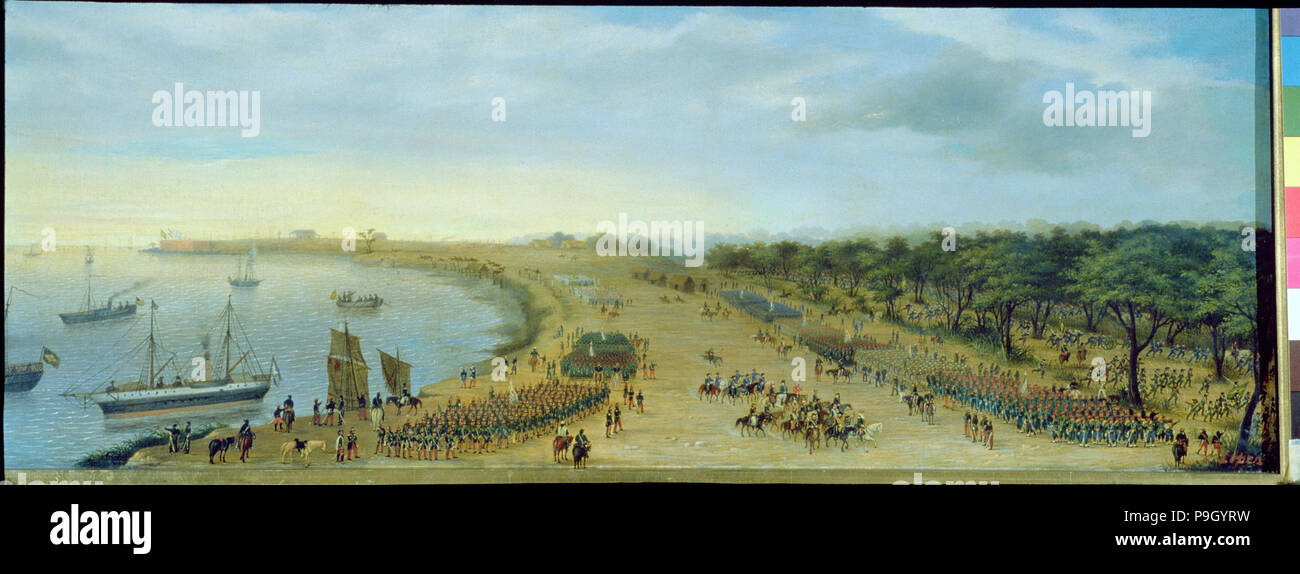 Arrival of the allied army to Itapirú, 1866, oil. Stock Photo
