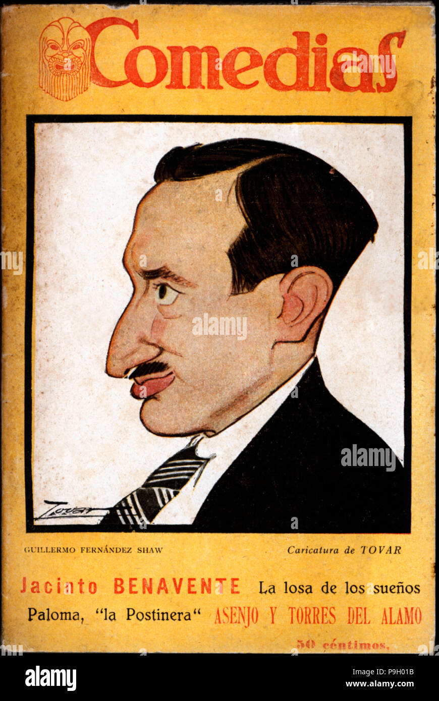 Cover of the publication 'Comedias'. Caricature of Guillermo Fernandez-Shaw Iturralde (1893-1965)… Stock Photo