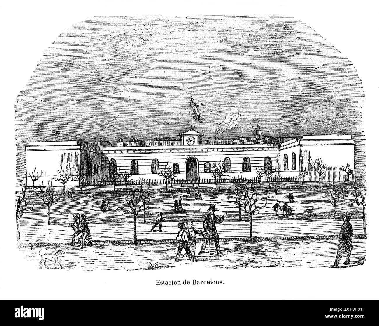 Station Of Barcelona Of The Railway Line Of Mataro In 1849 Vintage Engraving Stock Photo Alamy