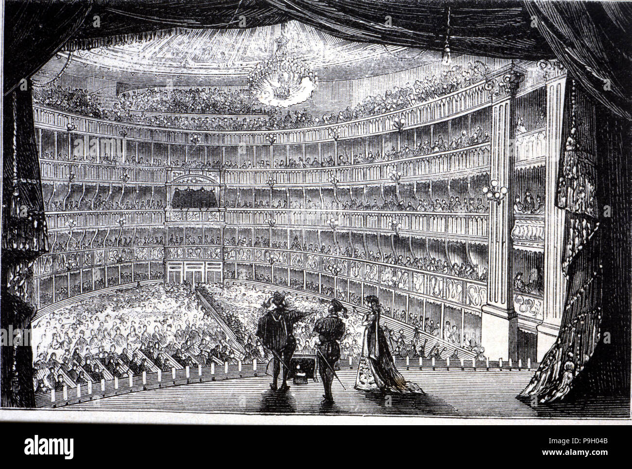 View of the stalls of the Teatro Real in Madrid, built in 1850, from the  stage, engraving, 1870 Stock Photo - Alamy