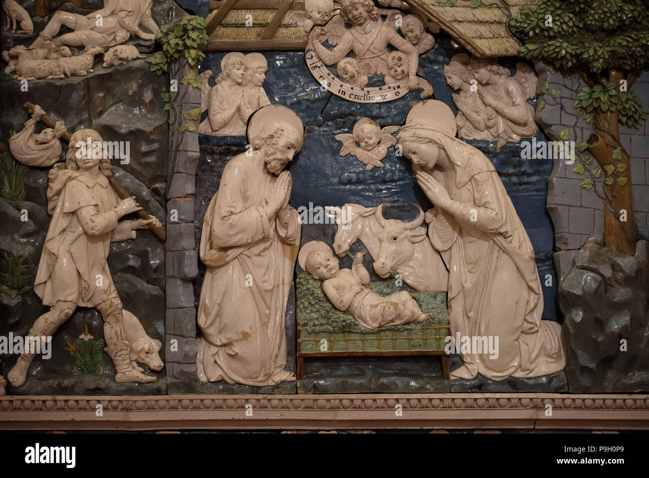 Bottega di Andrea della Robbia, Nativity 1485 in the Museo Civico, Sansepolcro, Tuscany,Italy. June 2018 Stock Photo