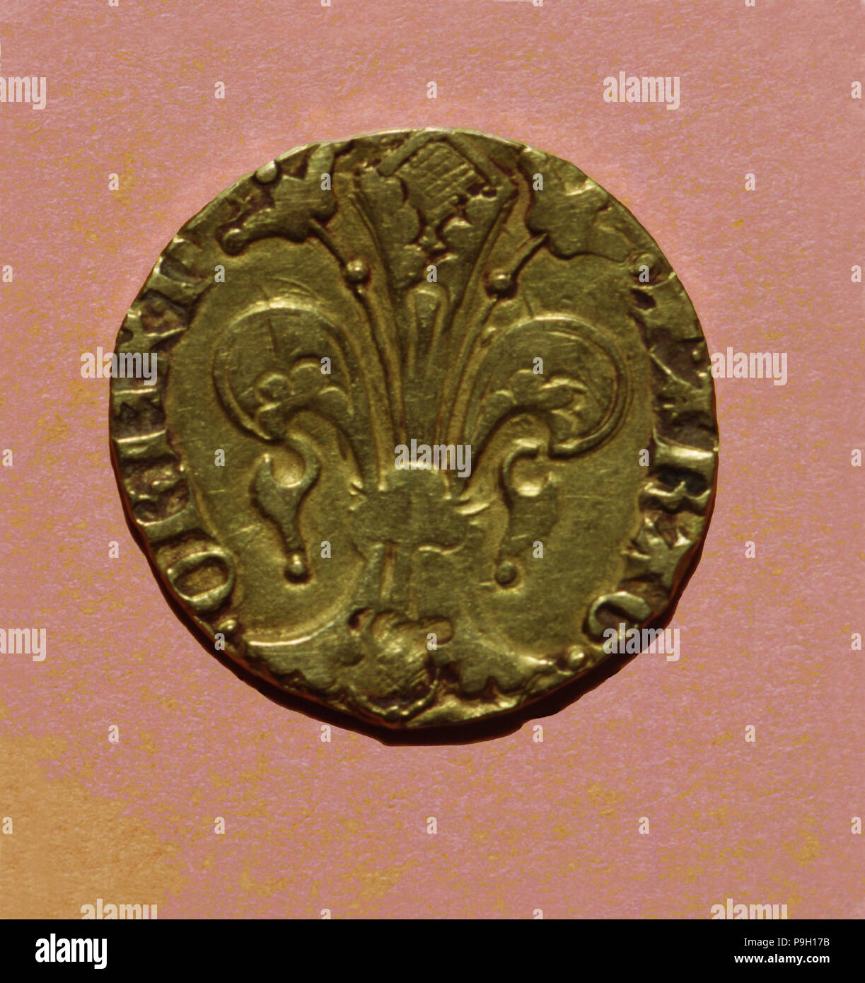 Florin, currency of the time of Peter III, coined in Perpignan, reverse. Stock Photo