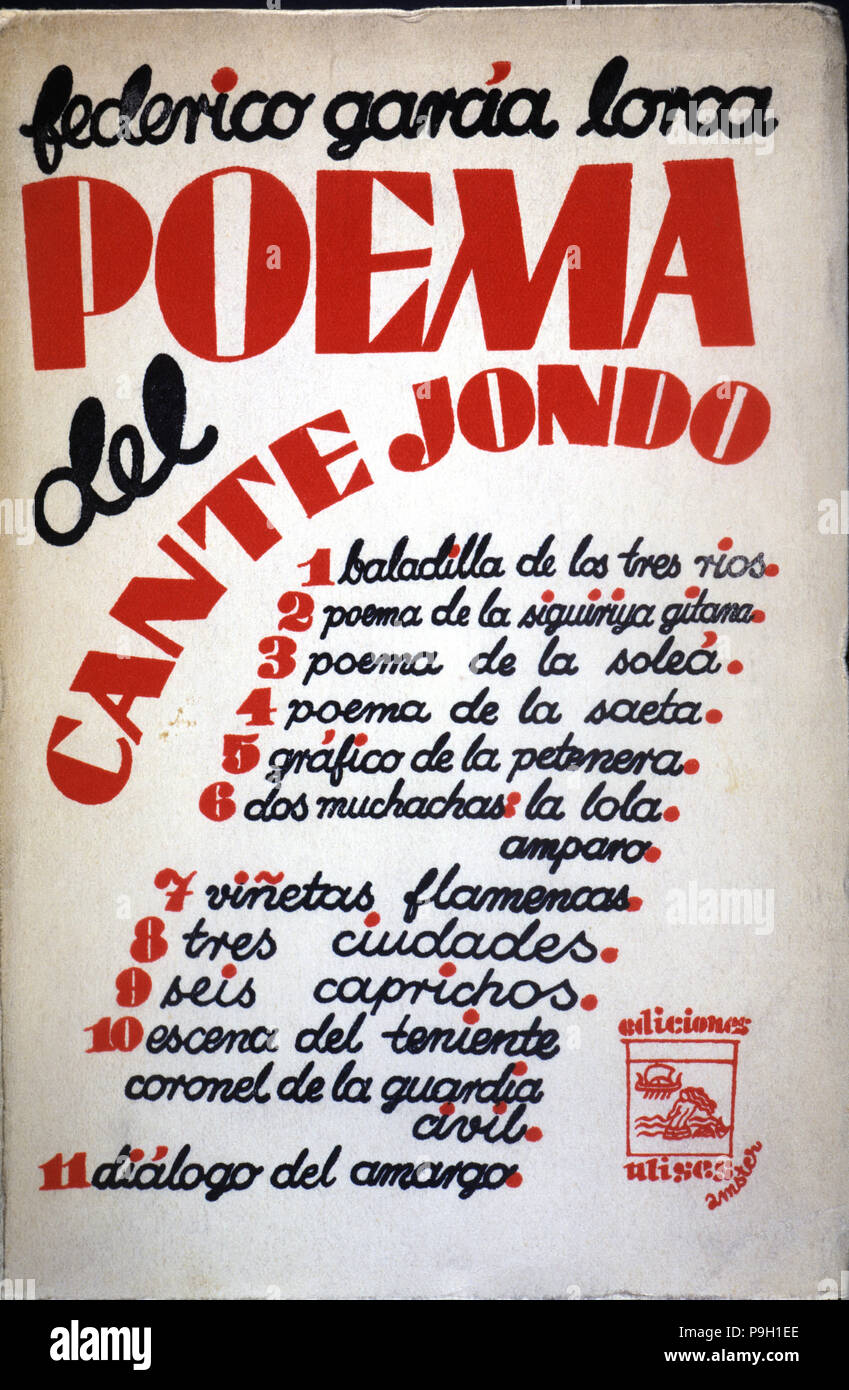 Cover of 'Poema del cante jondo' (Poem of cante jondo), by Garcia Lorca, 1st edition published by… Stock Photo