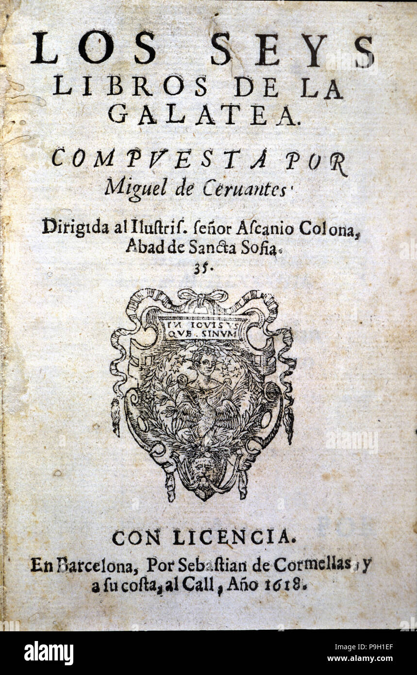 Cover 'Los seys libros de la Galatea' (The six books of Galatea), edition of the first book writt… Stock Photo