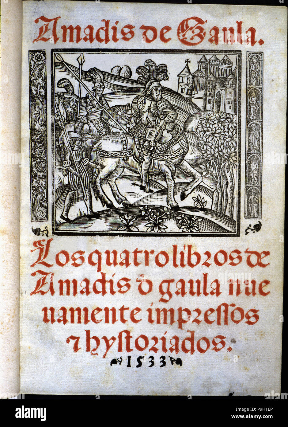 Cover of 'Amadis de Gaula', book of chivalry printed in 1533. Stock Photo