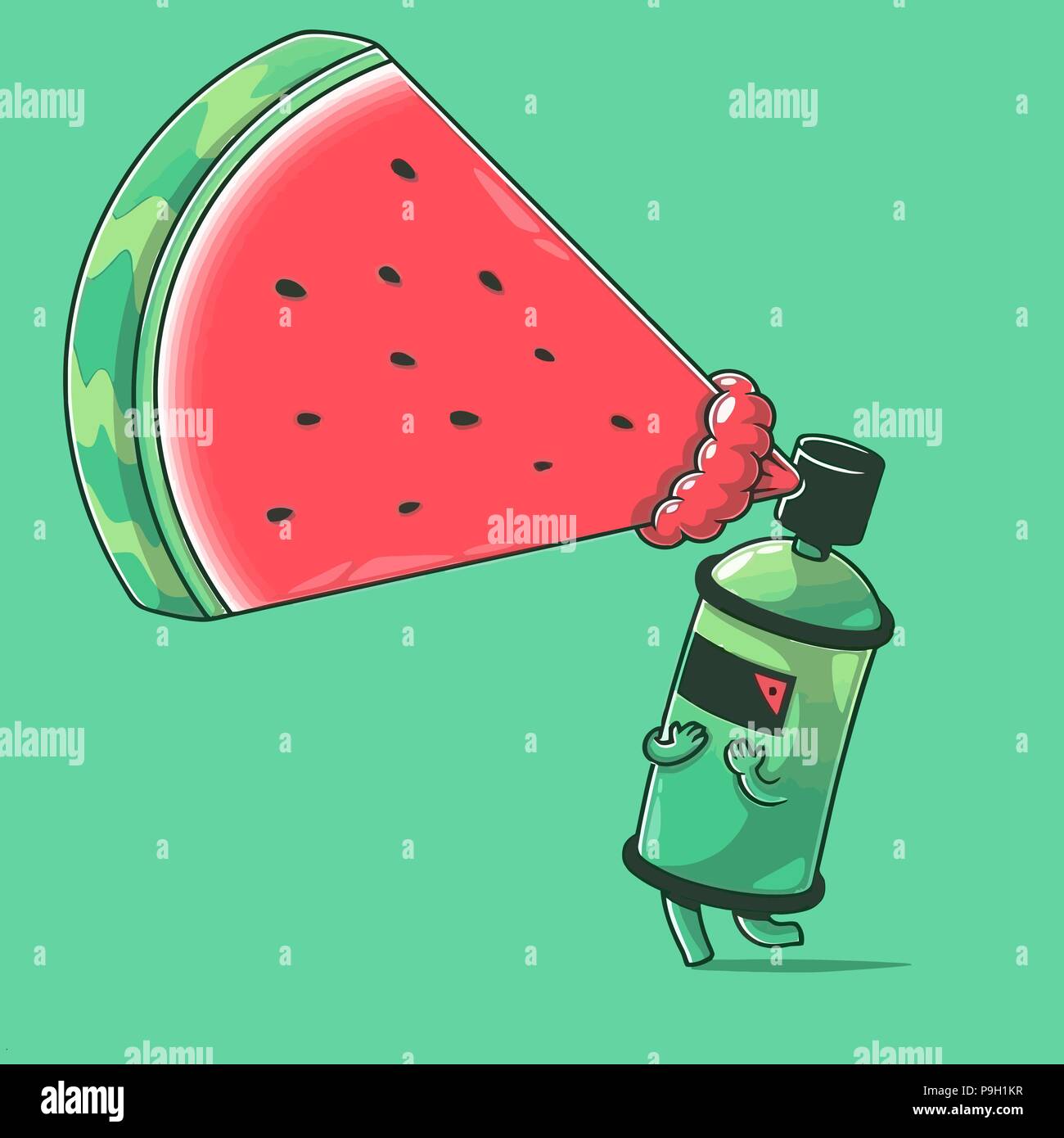 'SummerSpry' Digital art Illustration (Vector Based) Watermalon spryed with green background Stock Vector