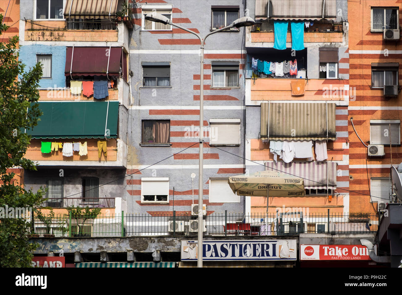 Albania, Tirana, houses in town Stock Photo