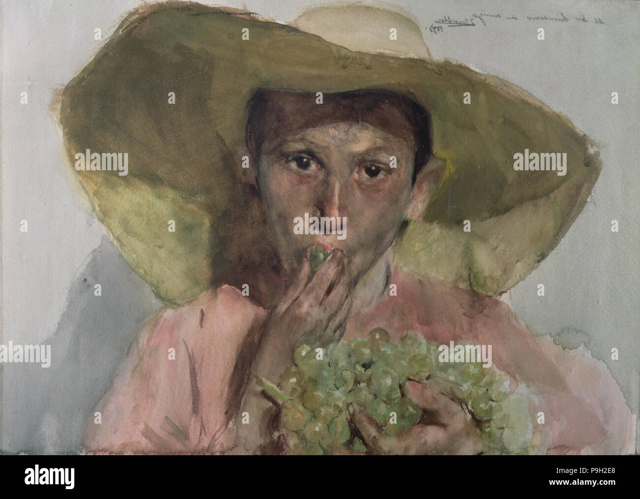 'Child eating grapes', watercolor by Joaquin Sorolla. Stock Photo