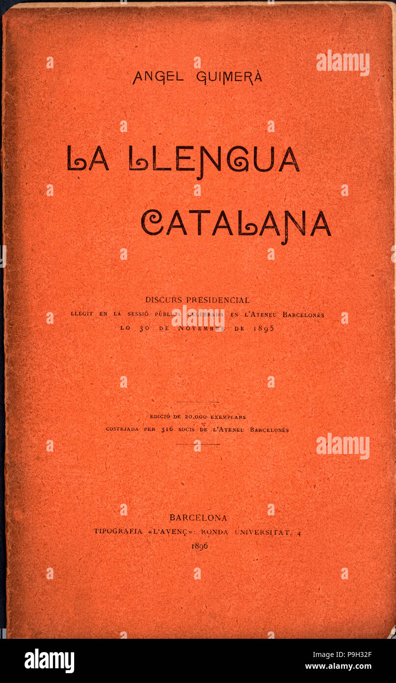 Cover of 'La llengua Catalana', speech by Angel Guimerà made at the Ateneu Barcelonés on November… Stock Photo