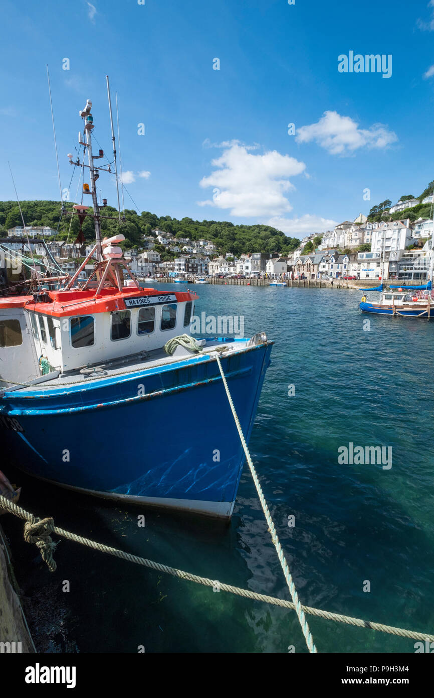 Boats moored in the harbour at the fishing port of Looe, Cornwall, England, UK. Stock Photo