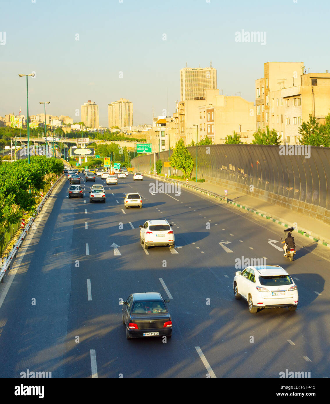 IRAN, TEHRAN - MAY 19, 2017: Car traffic on a highway in Tehran. Tehran is the capital of Iran Stock Photo