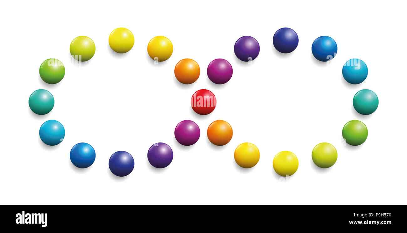 Color spectrum formed by balls as infinity symbol. Illustration over white background. Stock Photo