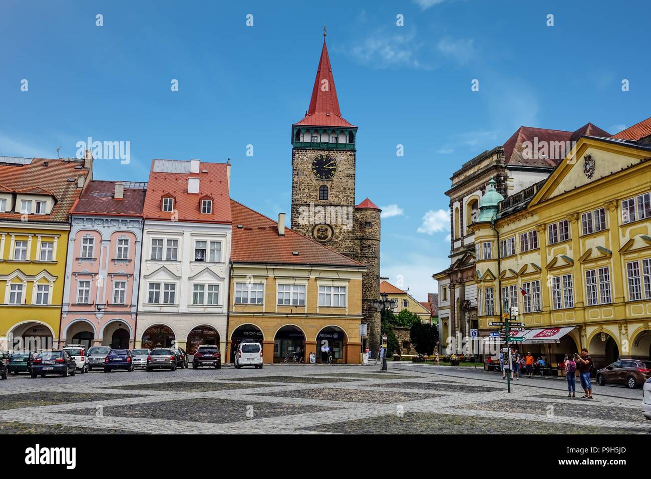 Jicin Czech Republic, Wallenstein Square, Valdice Tower, Stock Photo