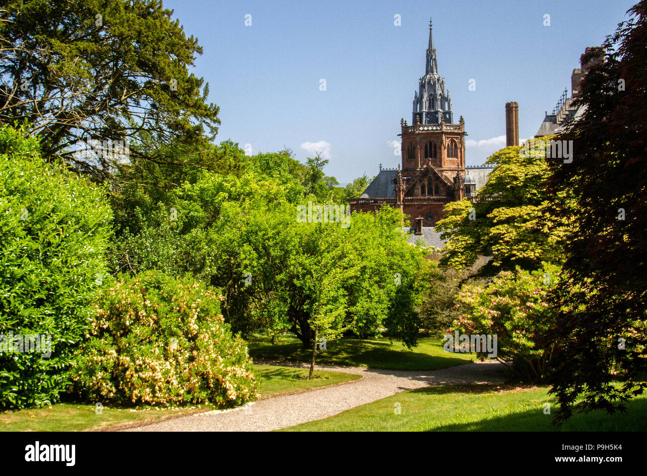 The towers of Mount Stuart, the Gothic Victorian mansion on the Isle of Bute. Stock Photo