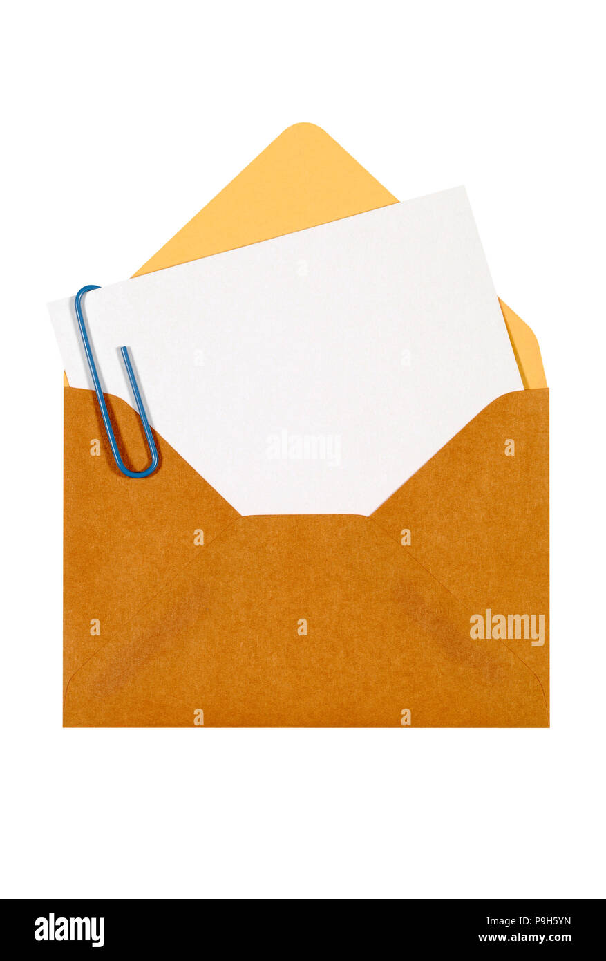 Brown manila envelope with greeting card Stock Photo Alamy