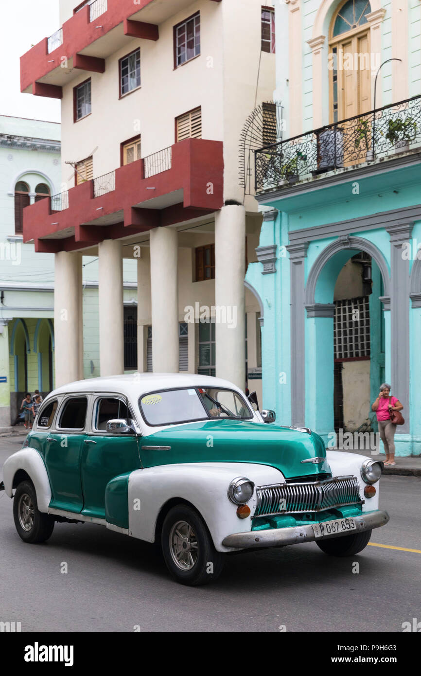 Classic American car being used as a taxi, locally known as almendrones, Havana, Cuba. Stock Photo