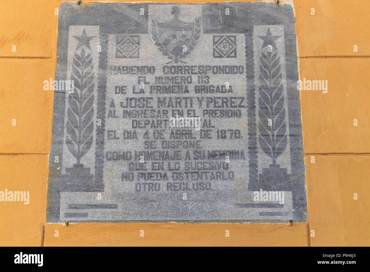 Exterior view entrance sign to Presidio Modelo, Model Prison, Juventud, Cuba Stock Photo