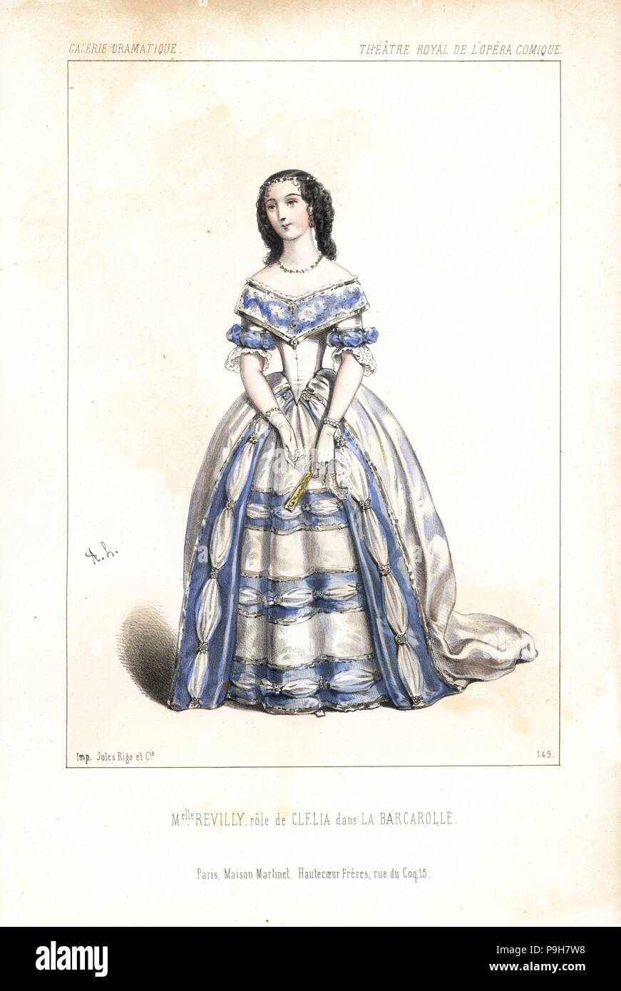 Antoinette-Jeanne Revilly in the role of Clelia in Auber's La Barcarolle, Opera Comique, 1845. Handcoloured lithograph after an illustration by Alexandre Lacauchie from Victor Dollet's Galerie Dramatique: Costumes des Theatres de Paris, Paris, 1845. Stock Photo