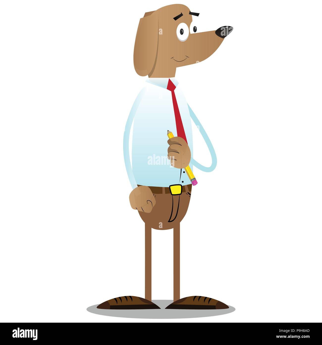 Cartoon illustrated business dog holding pencil Stock Vector Image