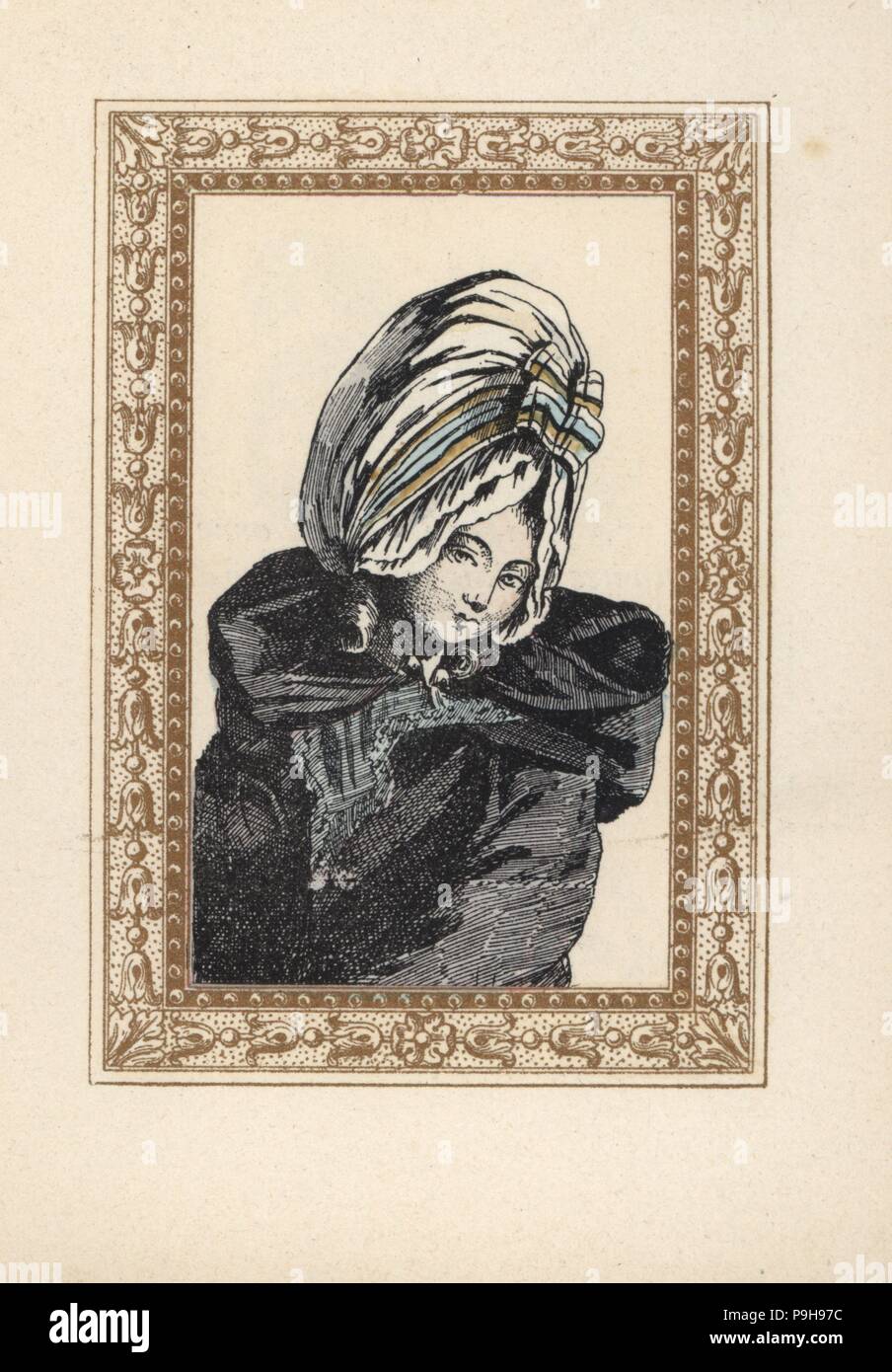 Woman In A Night Cape And Large Voluptuese Bonnet Coiffure