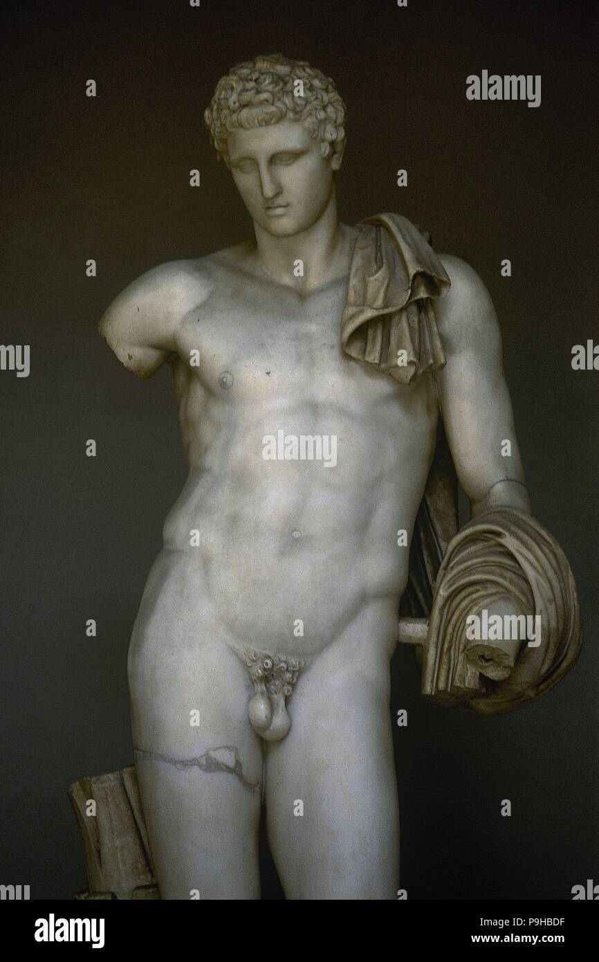 Hermes of the Museo Pio-Clementino or Belvedere Antinous. Roman copy (2nd century) of an original Greek School of Praxiteles. Vatican Museums. Stock Photo