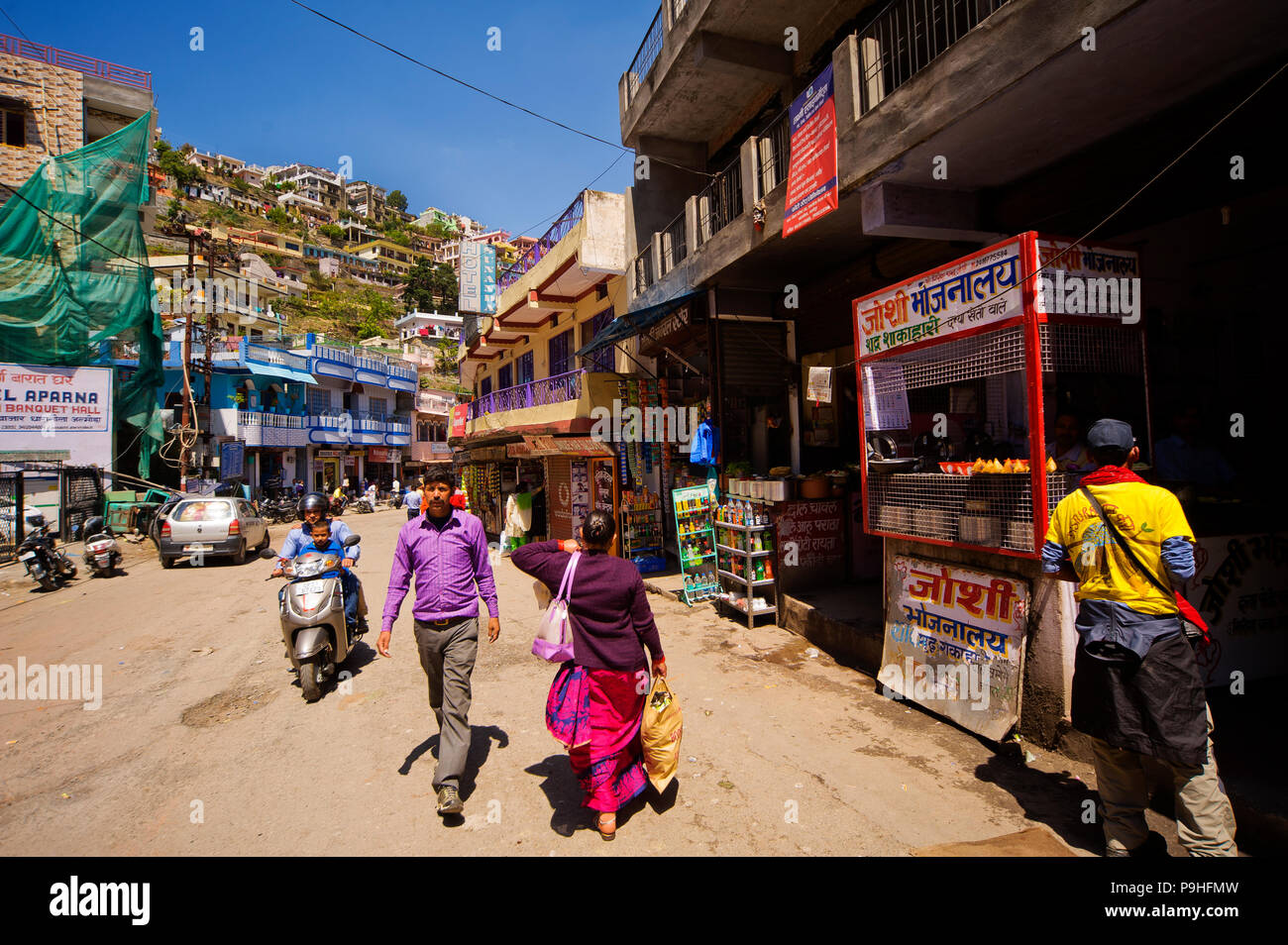 Street scene at Almora town, Kumaon Hills, Uttarakhand, India Stock Photo