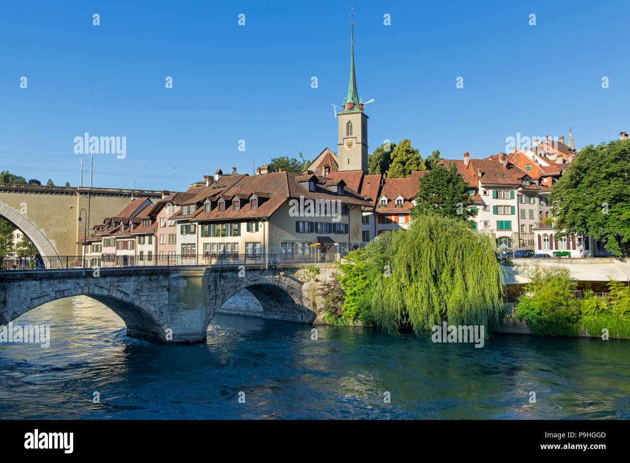 City view Nydeggkirche church and Untertorbrücke bridge Old Town Bern Switzerland Stock Photo