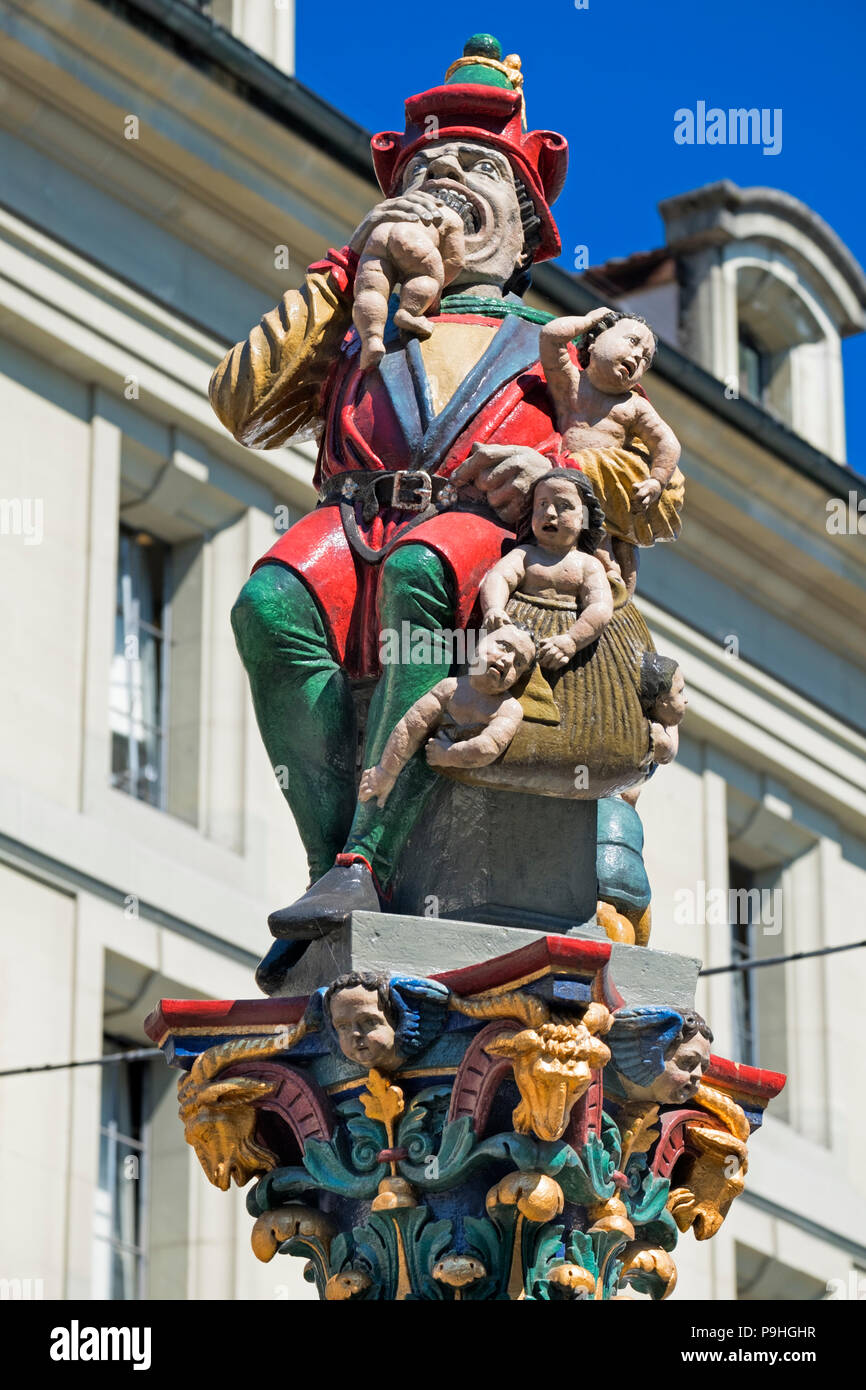 Kindlifresserbrunnen Child Eater Fountain statue Old Town Bern Switzerland Stock Photo