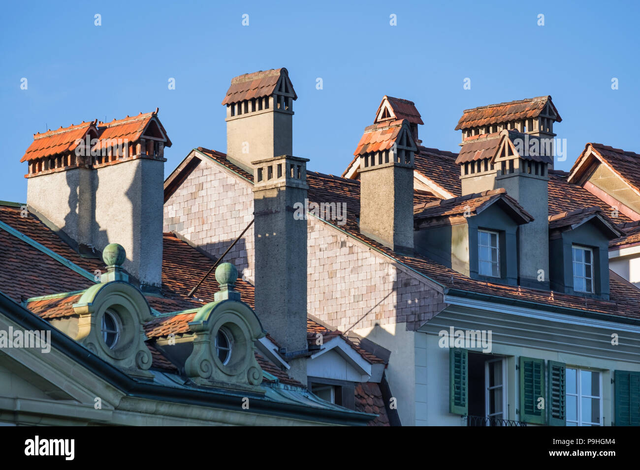 Chimneys and rooftops Old Town Bern Switzerland Stock Photo