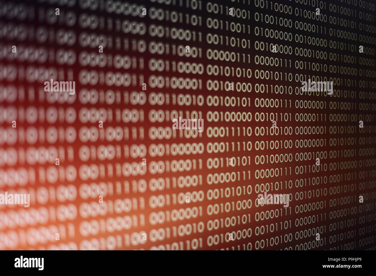 blocks of binary data. Blockchain concept. red background with computer ...