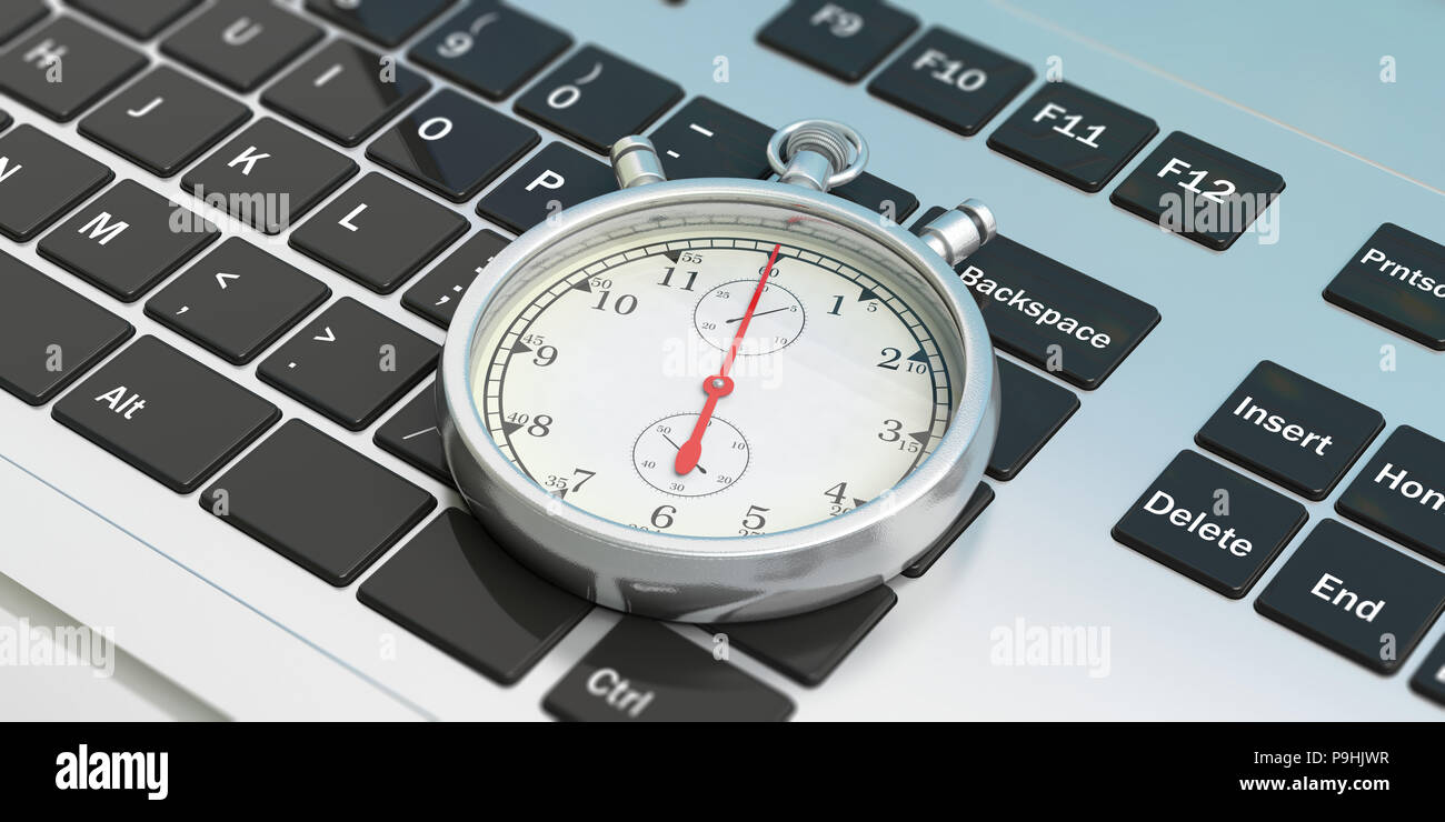 Online order. Stopwatch, timer, on computer, laptop keyboard. 3d  illustration Stock Photo - Alamy