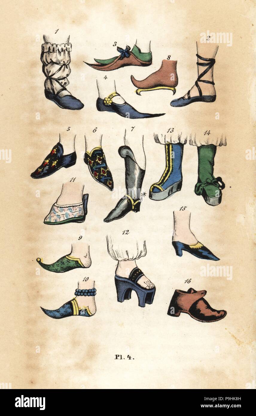 European shoes and boots: Russian boot 1, Russian woman's sandal 2, Finnish  woman's sandal 3, Finnish woman's slipper 4, Finnish bejeweled shoes 5,6,  Hungarian man's boot 7, Tartarian woman's snoe-shoes 8, Persian