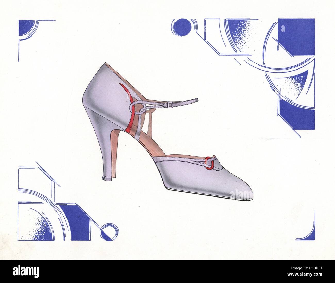 Woman's high-heel strap shoe design in purple leather within abstract art  deco border. Chromolithograph from Andre Camy's La Chaussure d'Art, The Art  Shoe, August-September, Paris, 1930 Stock Photo - Alamy