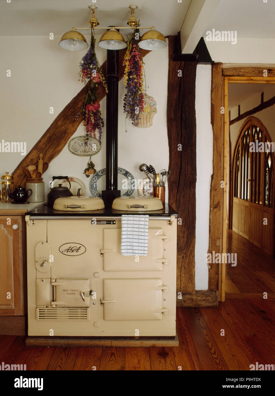Cream Aga in cottage kitchen Stock Photo