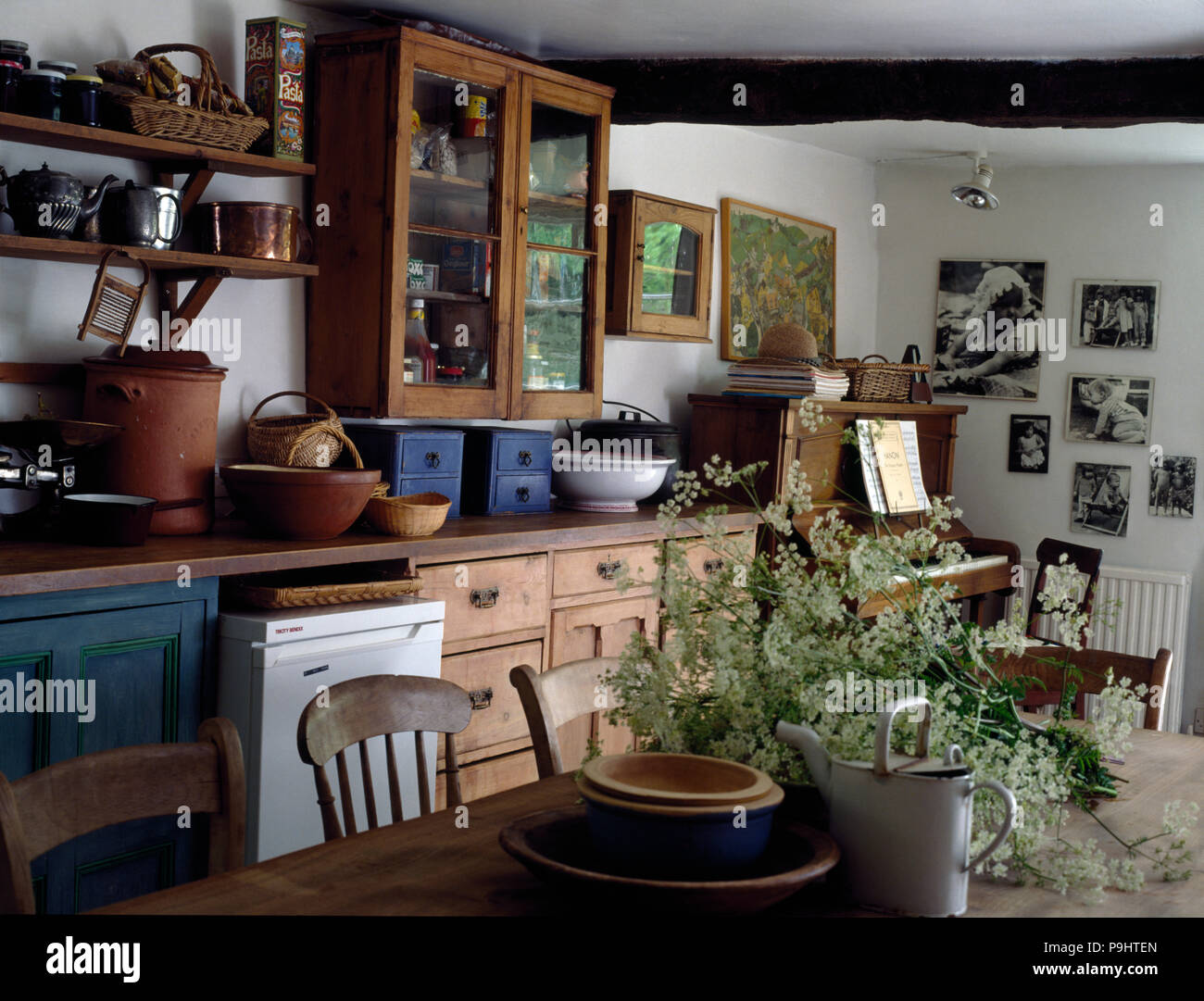 Glass Front Wall Cupboard A Pine Shelves Above Freestanding Units