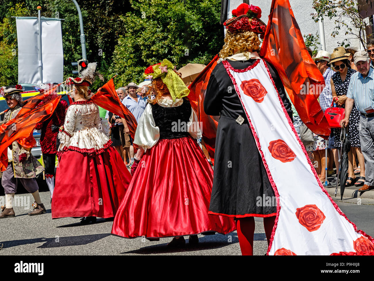 STEINFURTH, GERMANY-JULY 15, 2018: Traditional Rose festival in Bad Nauheim suburb Steinfurth, the oldest rose village in Germany. Stock Photo