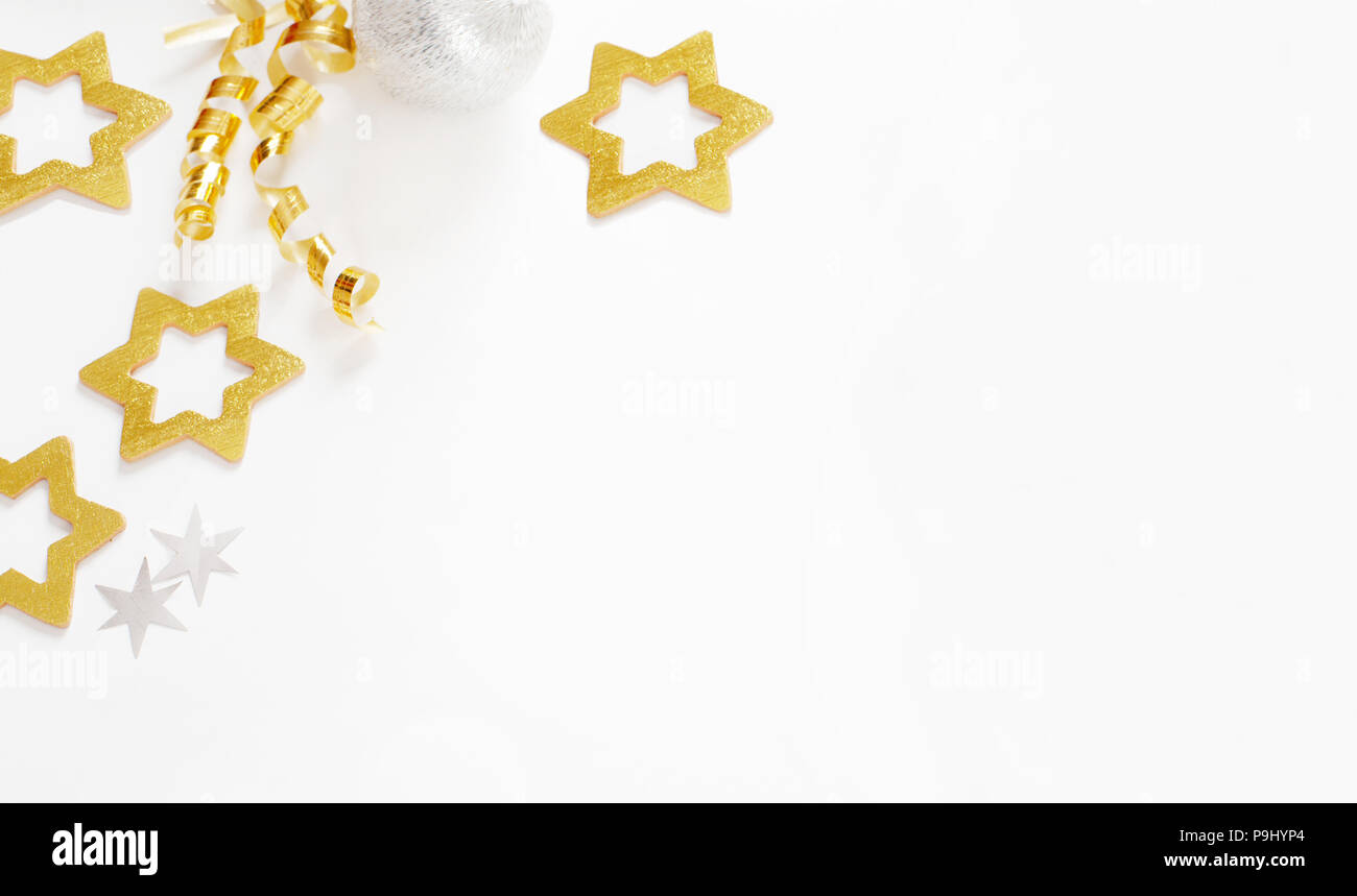 Christmas decorations on white background with copy space for text ...