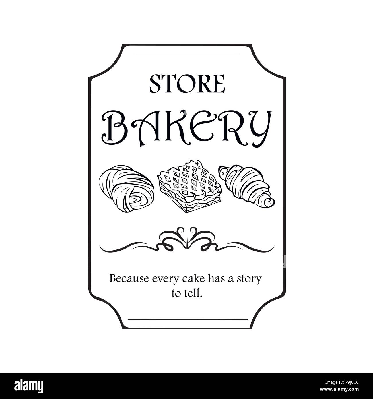 Signboard Logo Or Name For A Baking Shop With Bread And Sweets Stock