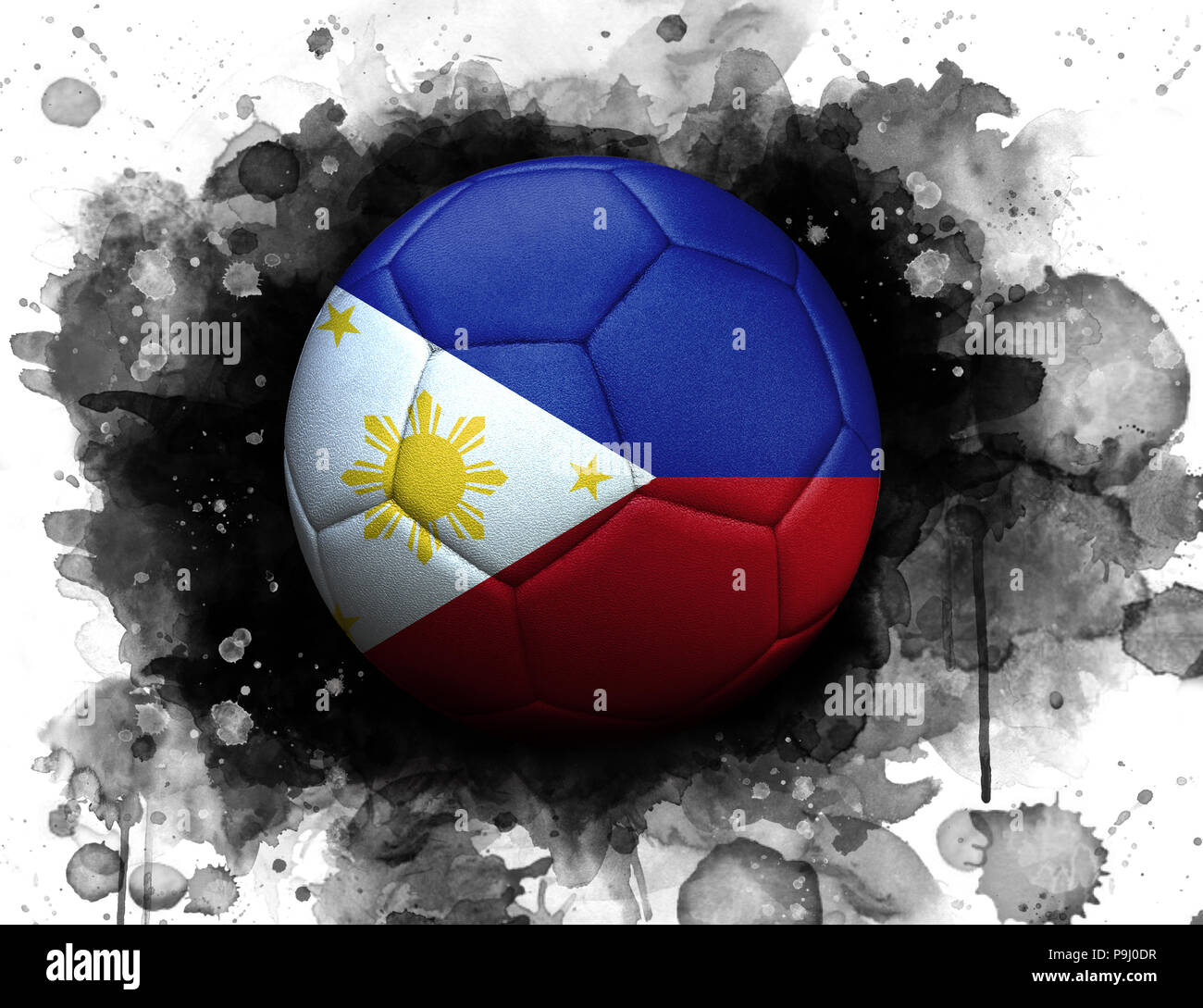 Soccer ball with flag of Philippines, close up, watercolor effect on