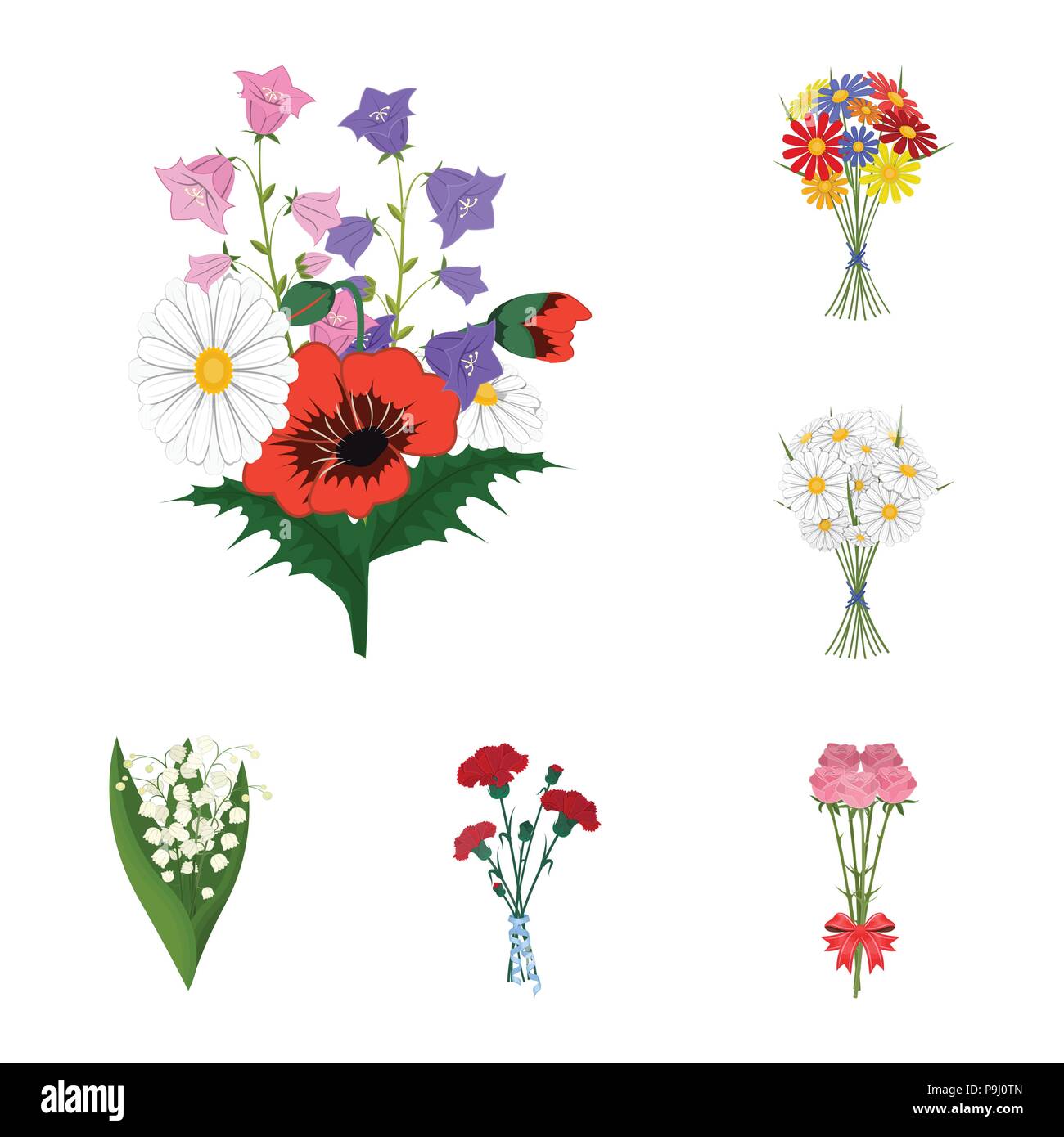 A bouquet of fresh flowers cartoon icons in set collection for design ...