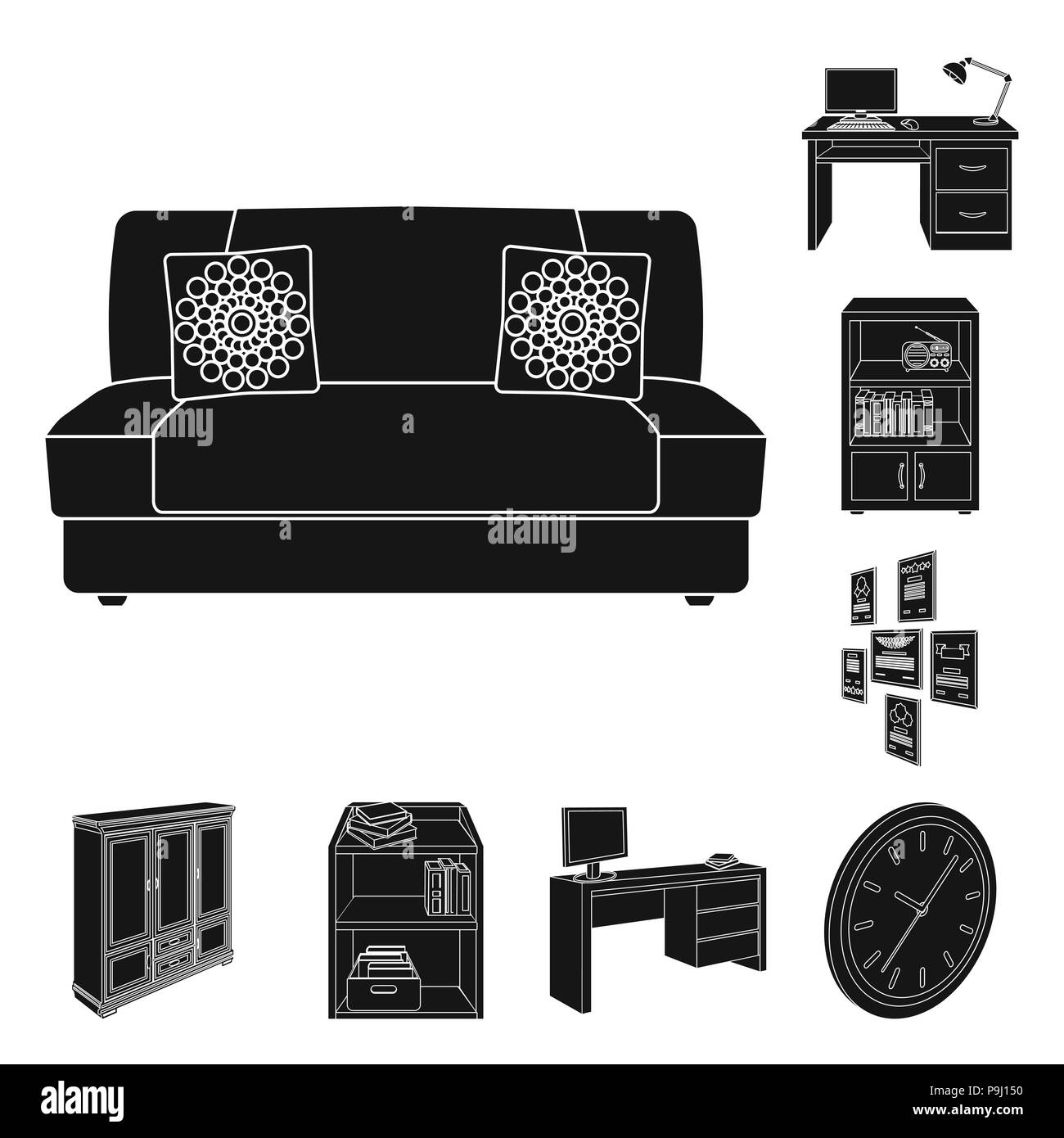 Furniture and interior black icons in set collection for design. Home ...