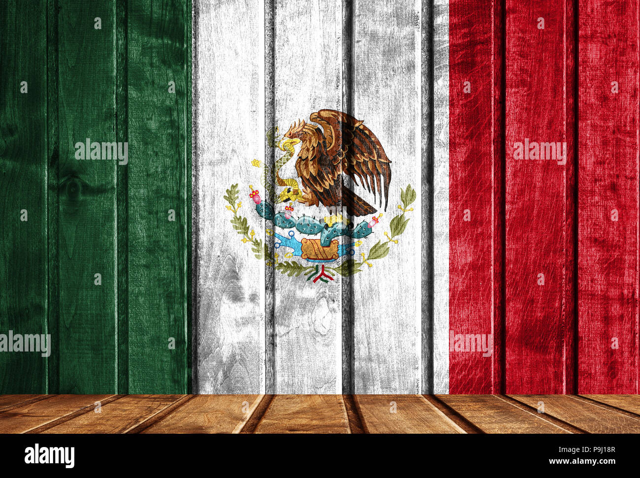 Wooden Background With A Flag Of Mexico There Is A Place For Your Text   Wooden Background With A Flag Of Mexico There Is A Place For Your Text In The Photo P9J18R 