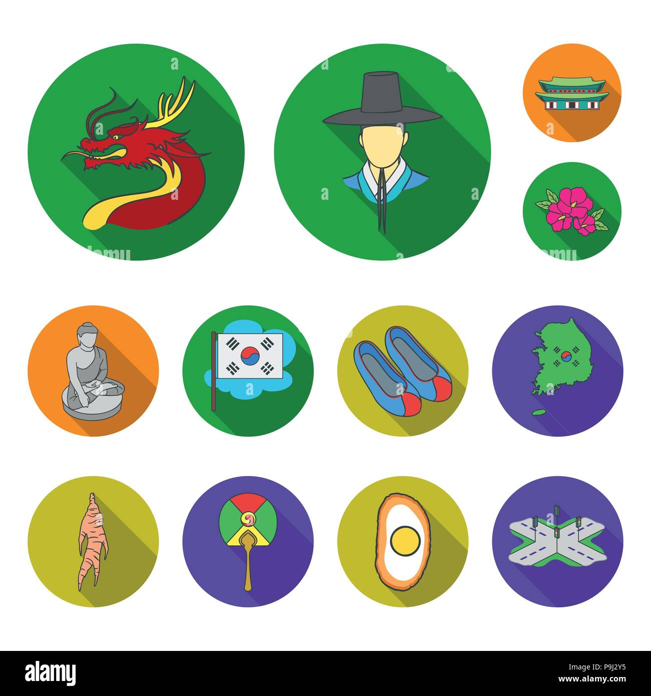 Country South Korea flat icons in set collection for design.Travel and ...