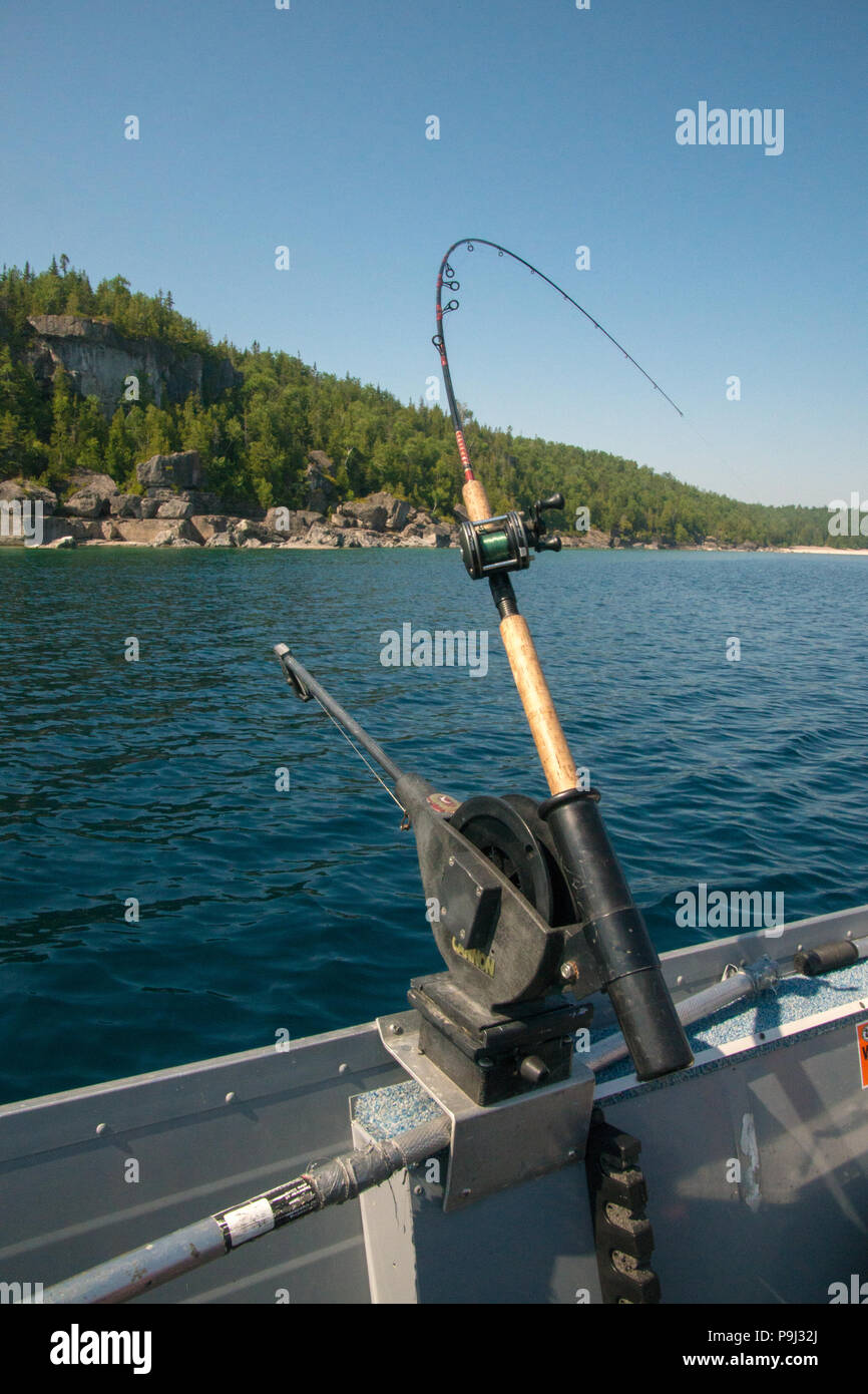 Downrigging fishing rod and downriggers on Bruce Peninsula