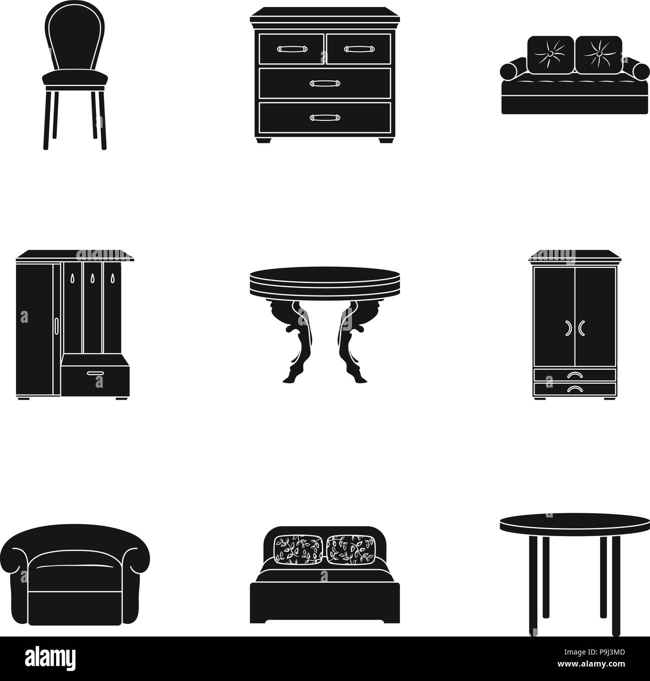 Furniture and home interior set icons in black design. Big collection ...