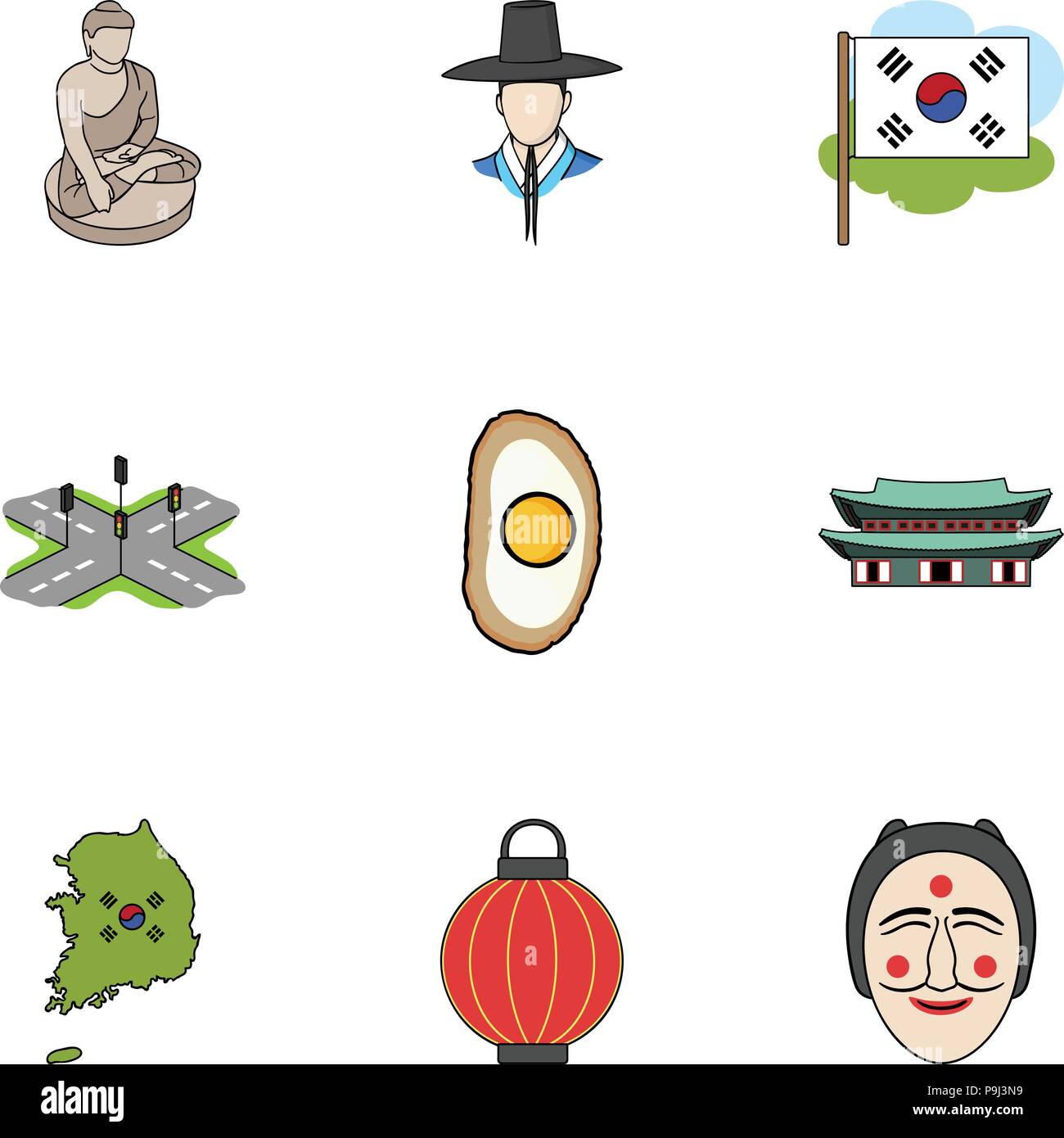 South Korea set icons in cartoon style. Big collection of South Korea ...